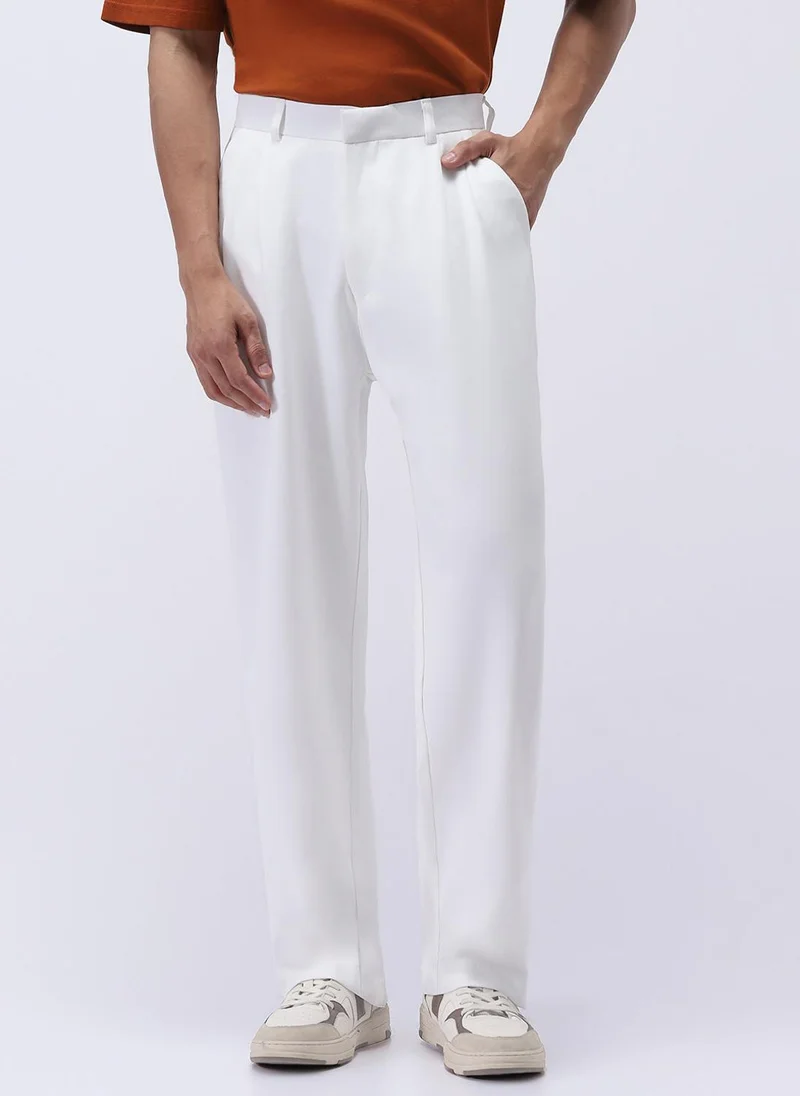 Urbano Fashion Men's White Loose Baggy Fit Solid Korean Pants Stretchable